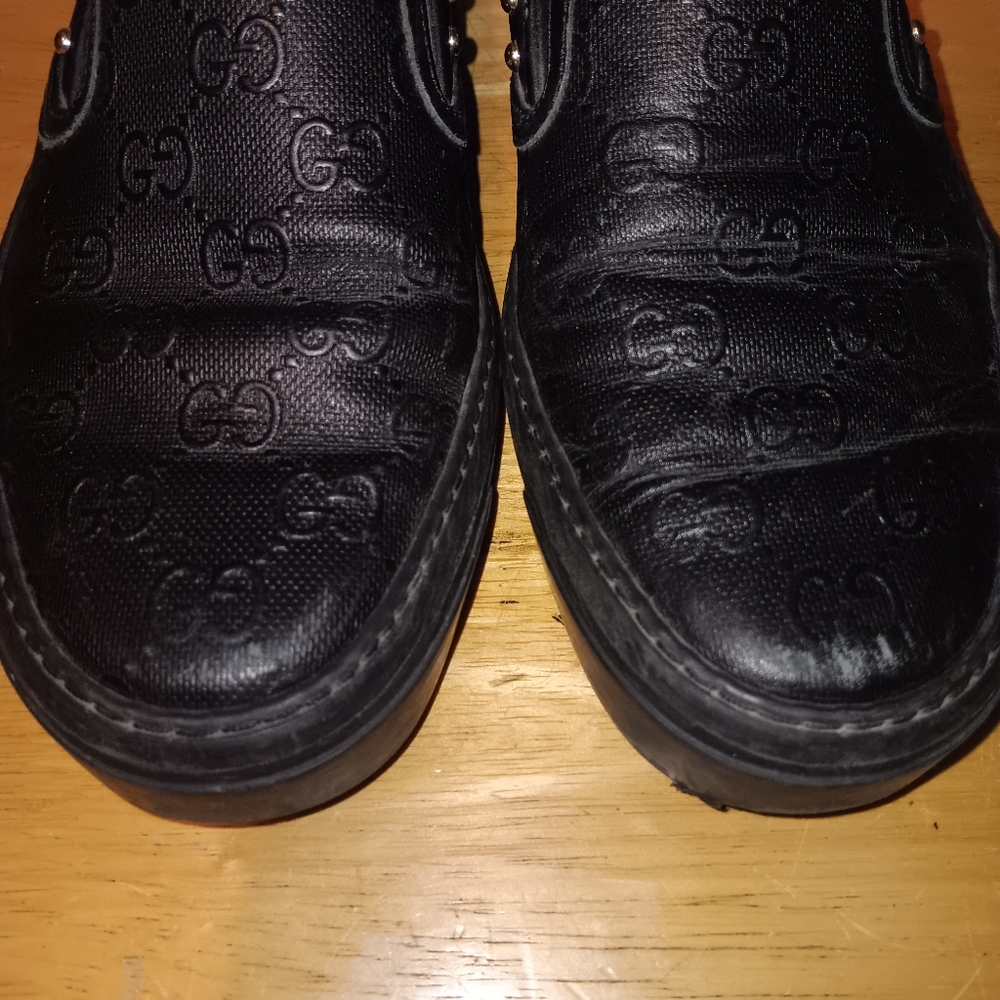Gucci GG Monogram Leather Studded Loafers Size 36 - Picture 2 of 7